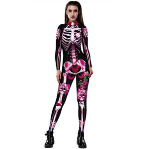 Full body pink sugar skull skeleton jumpsuit